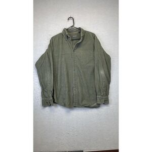 St. John's Bay Shirt Mens Medium Green Corduroy 21-Wale Long Sleeve‎ Pocket Soft